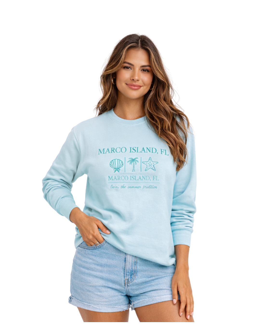 Marco Island, Fl Embroidered Women’s Crewneck crewneck alvinsisland.com Pool day S