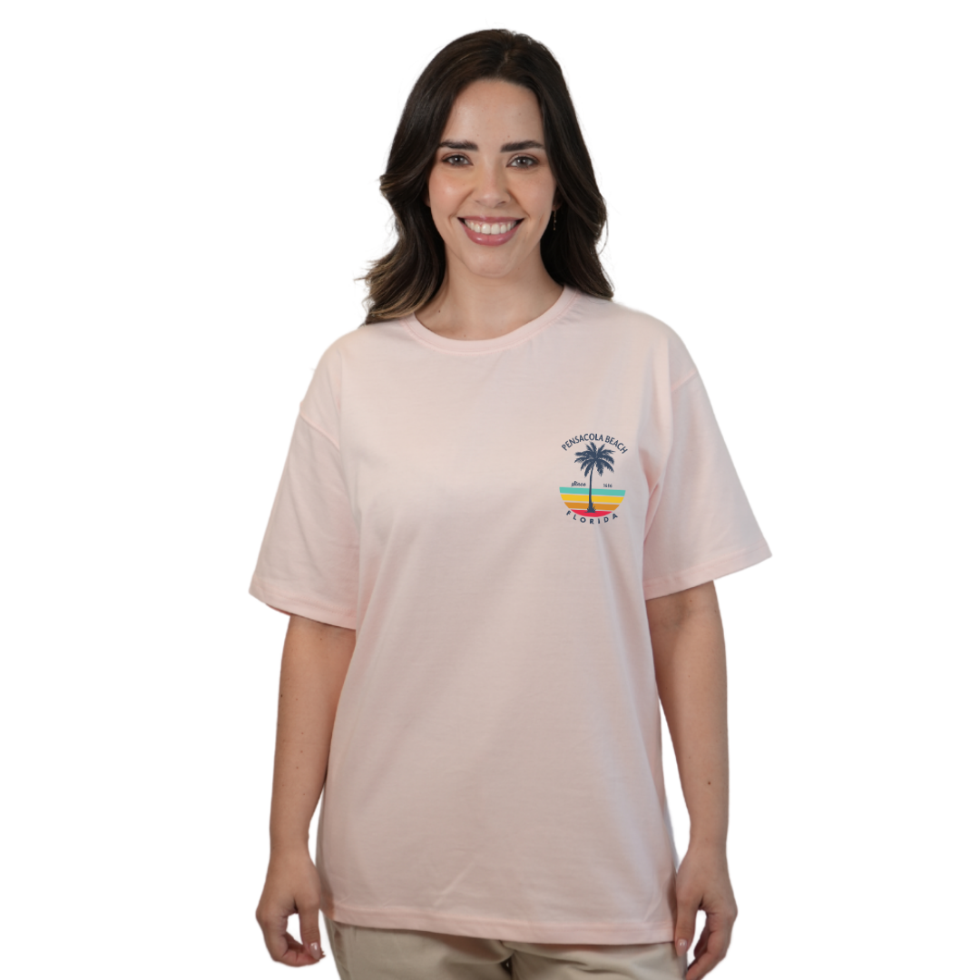 Pensacola Beach Palm Tree/ Stripes Combed/Cotton Women T-Shirt Style Cc1000