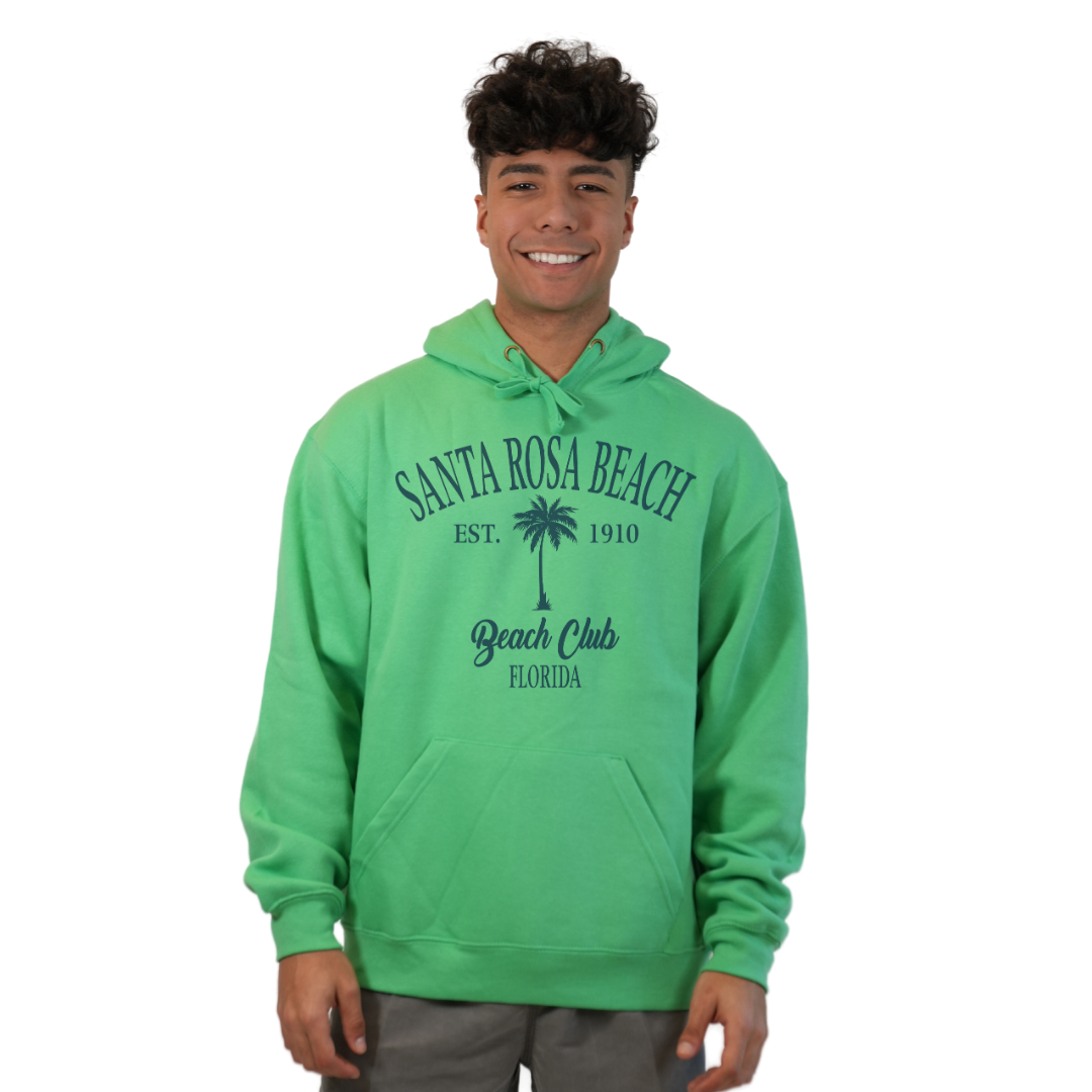 Santa Rosa Beach Pullover Hoodie Men with Big Front Palm Tree Beach Club Design Style 252