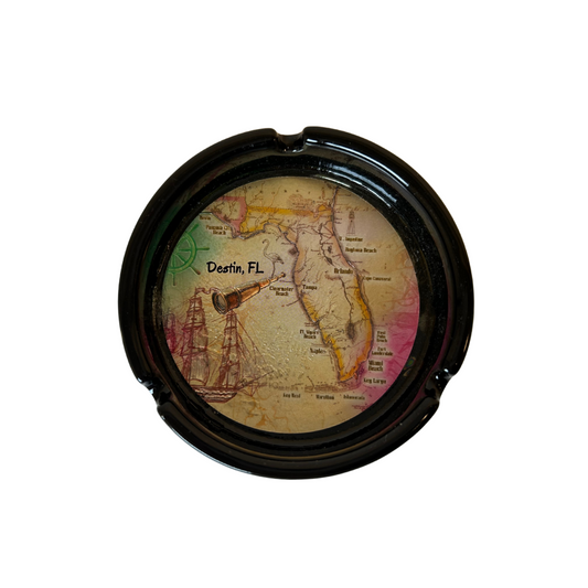 Destin Map Design 4" Diameter Ceramic Round Ashtray souvenirs alvinsisland.com