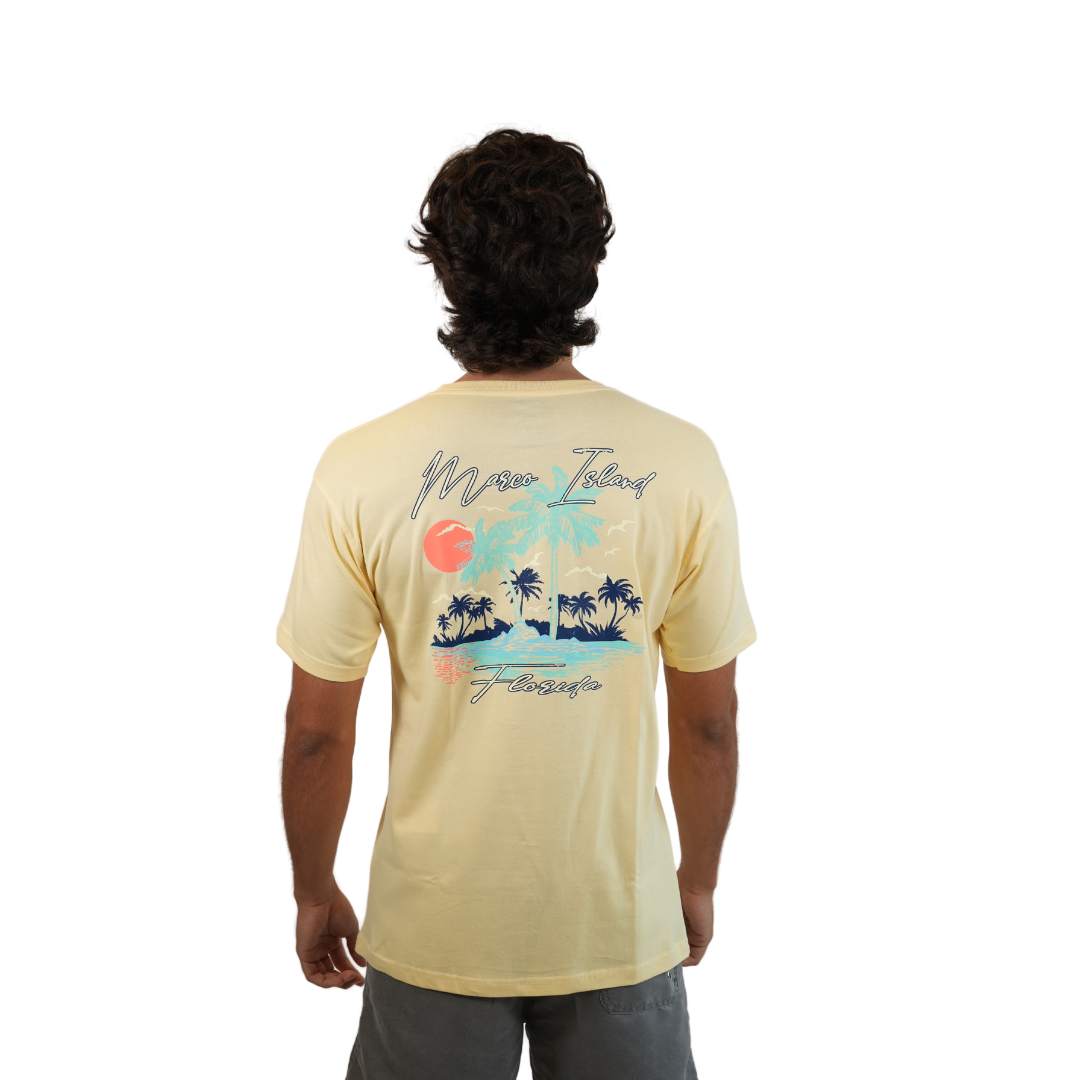 Marco Island Palm Tree Sunset Combed/Cotton Unisex Soft Yellow T-Shirt Style Cc1000