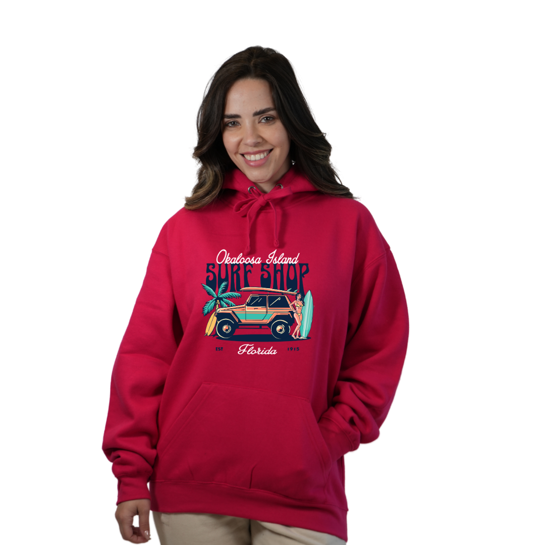 Okaloosa Island Hoodie Women with Surf Shop Front Design Style 252
