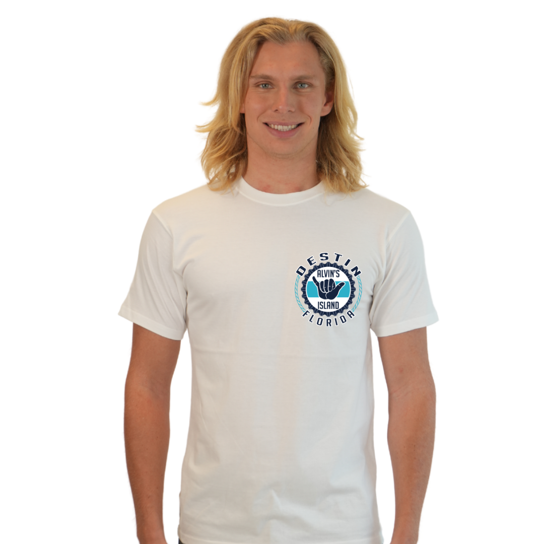 Destin Combed Cotton Men T-Shirt with a Alvin's island Hang Loose Design Style CC1000 T-SHIRT alvinsisland.com White S