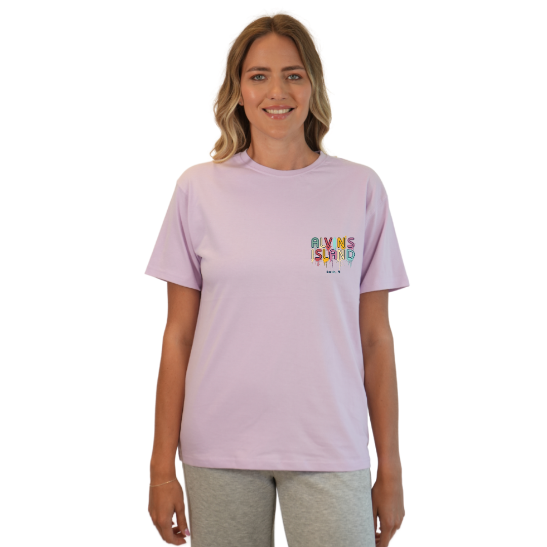 Destin Combed Cotton Women T-Shirt with a Alvin's island Drip Painting Design Style CC1000