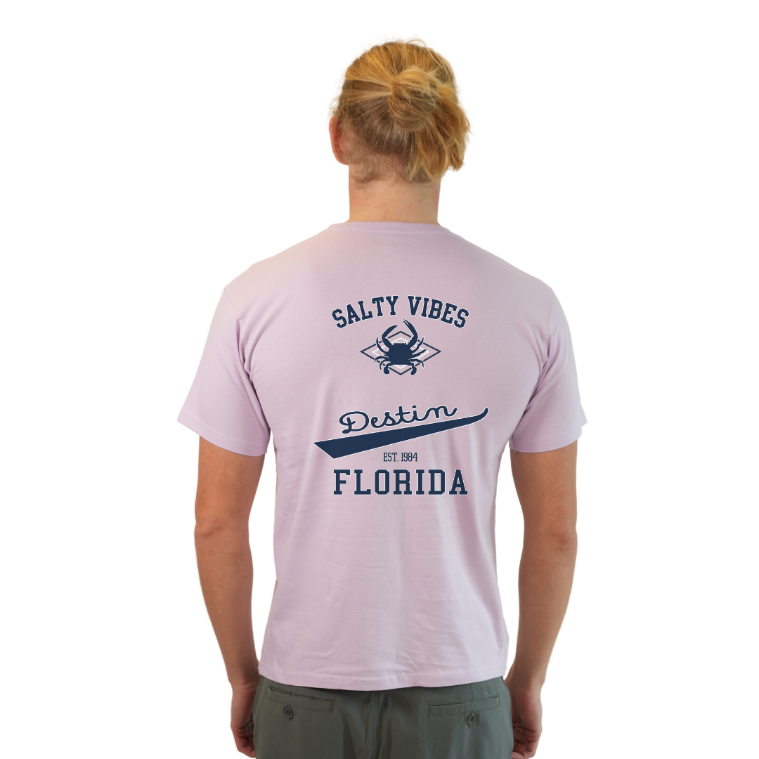 Destin Florida Combed Cotton Men T-Shirt with a Front Pocket Design and back "Salty Vibes Crab" Design Style CC1000 T-SHIRT alvinsisland.com
