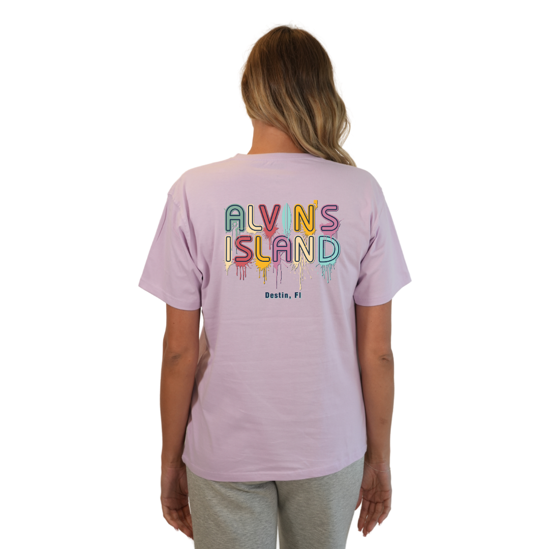 Destin Combed Cotton Women T-Shirt with a Alvin's island Drip Painting Design Style CC1000
