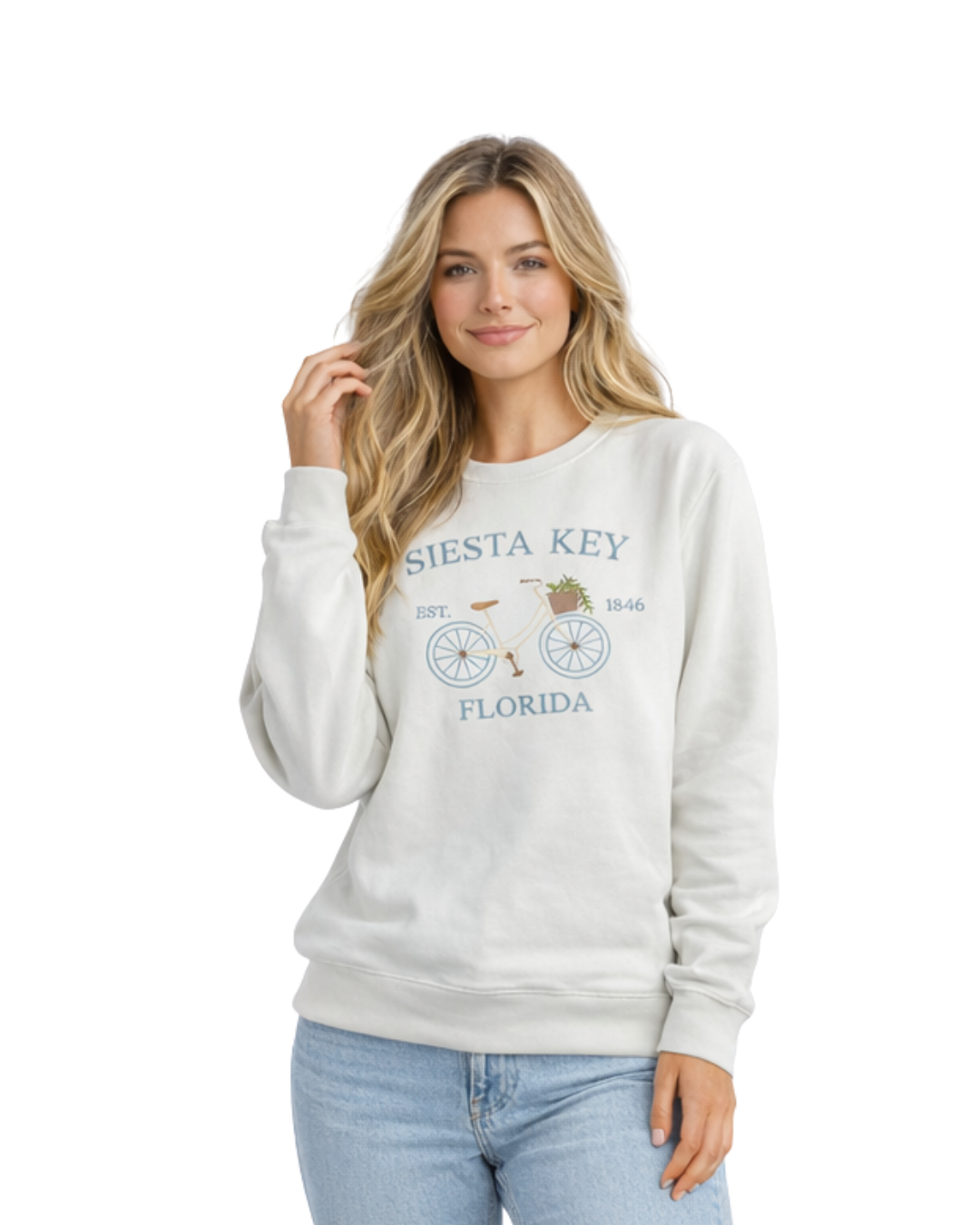 Siesta Key, FL Embroidered Women’s Crewneck crewneck alvinsisland.com S White