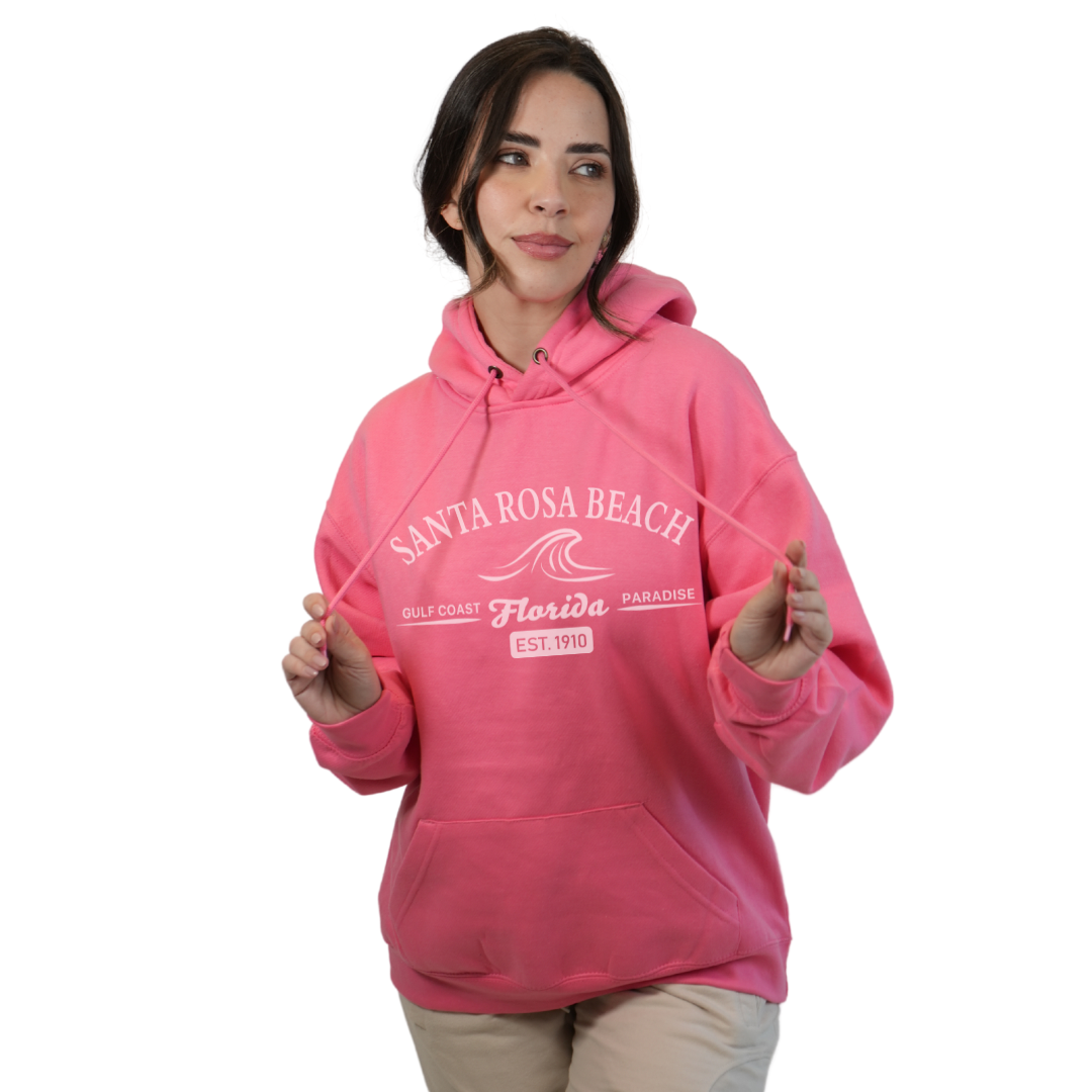 Santa Rosa Beach Pullover Hoodie Women with Big Front Florida Gulf Coast Paradise with Wave Icon Design Style 252
