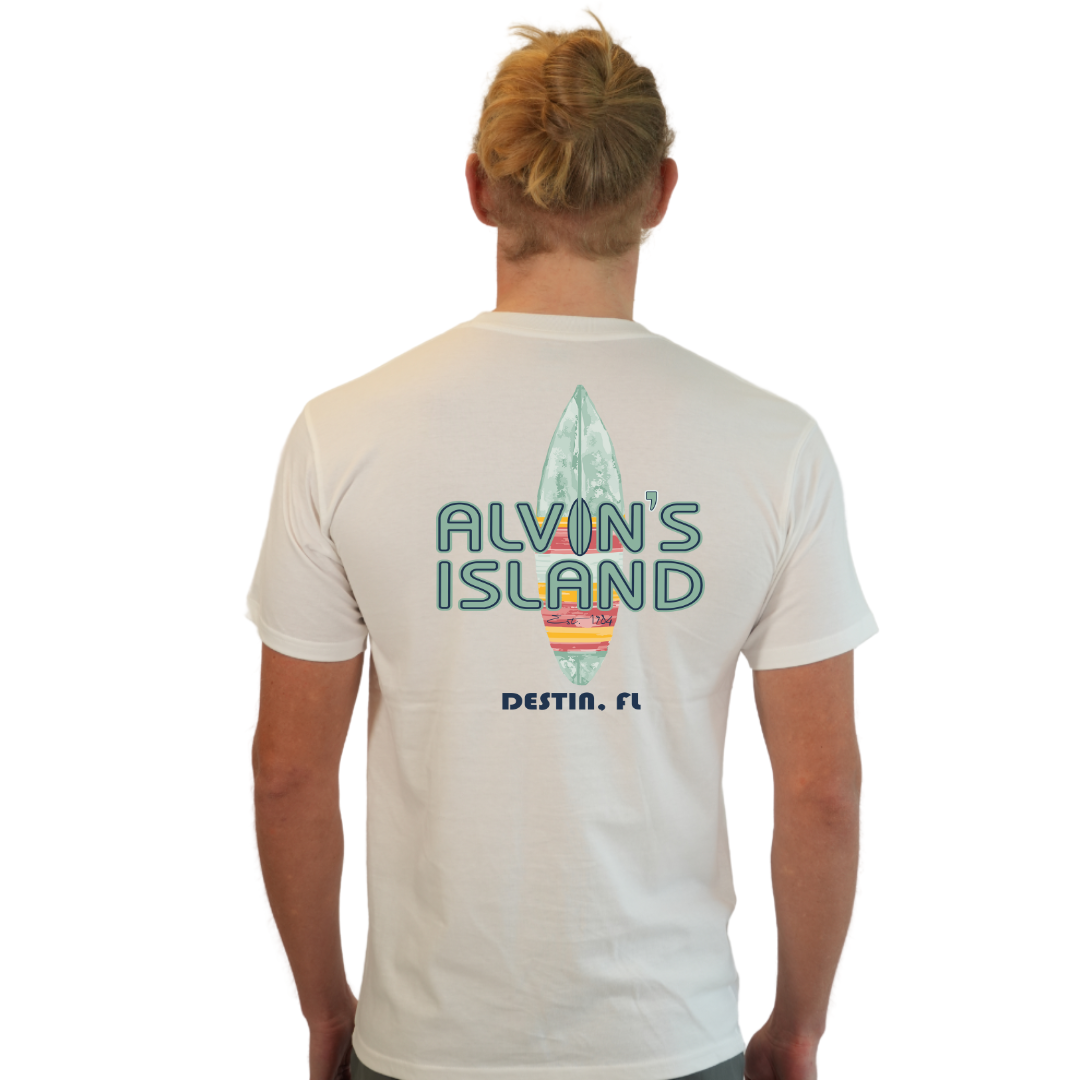 Destin Combed Cotton Men T-Shirt with a Alvin's island Surf Board Design Style CC1000