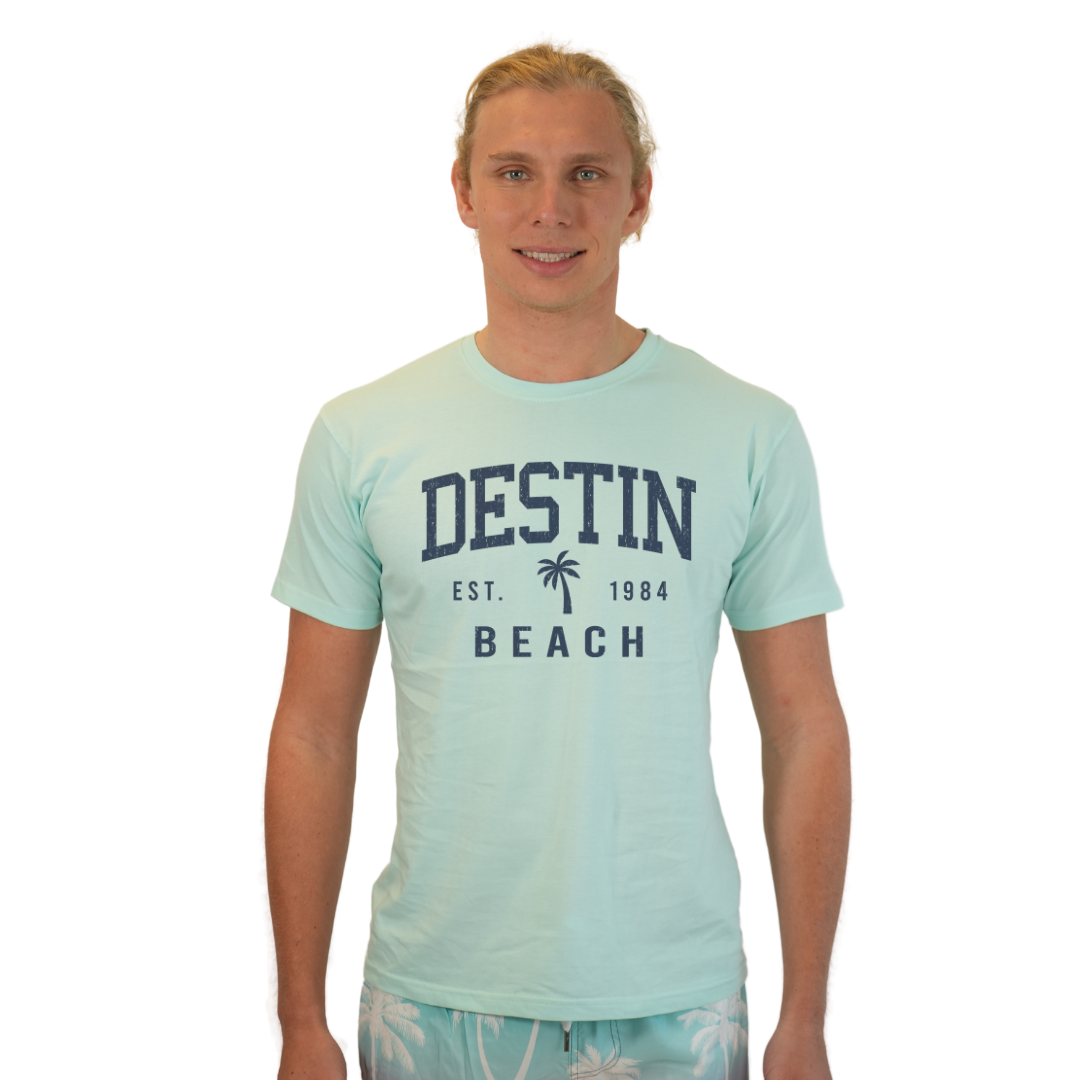 Destin Florida Combed Cotton Men T-Shirt with a Front Palm Tree Design Est. 1984 Style CC1000