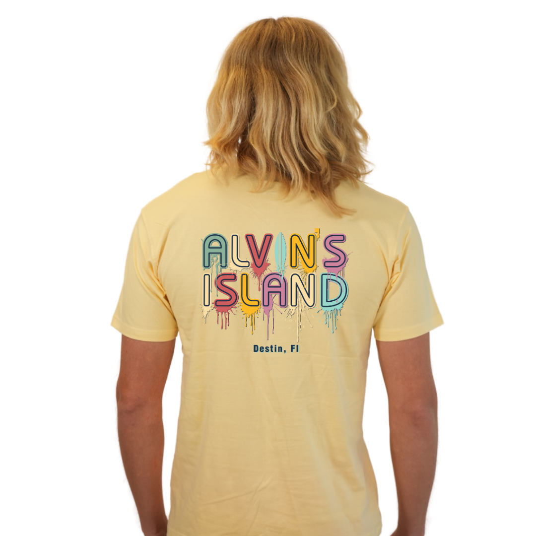 Destin Combed Cotton Men T-Shirt with a Alvin's island Drip Painting Design Style CC1000