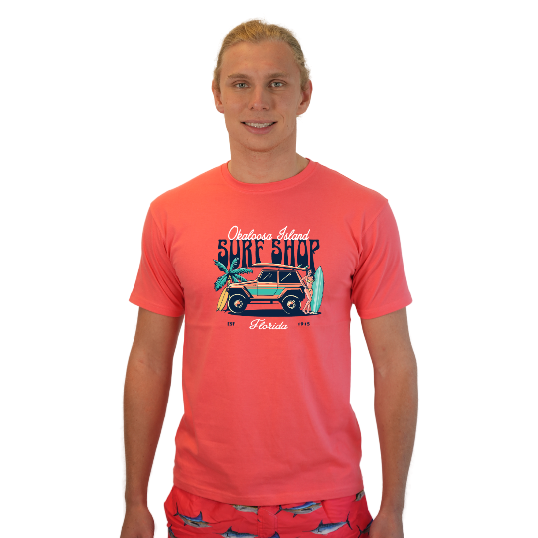 Okaloosa Island Combed Cotton T-Shirt Men with Surf Shop Front Design Style CC1000