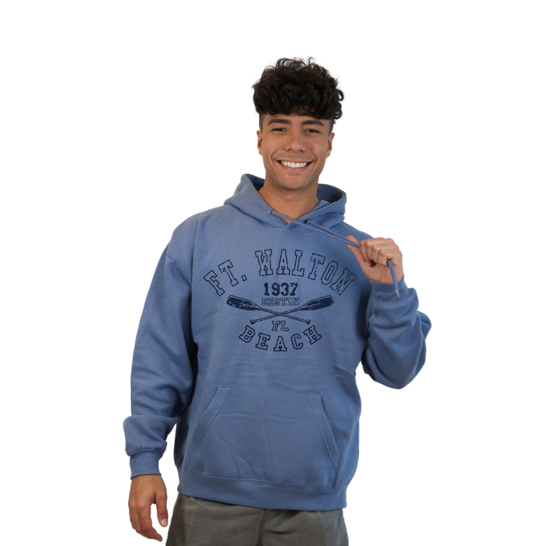 Ft. Walton Beach Pullover Hoodie Men with a Big Name Letters, two paddels 1937 Design Style 252
