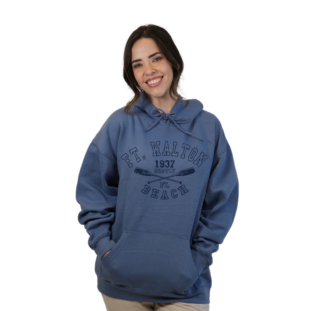 Ft. Walton Beach Pullover Hoodie Women with a Big Name Letters, two paddels 1937 Design Style 252