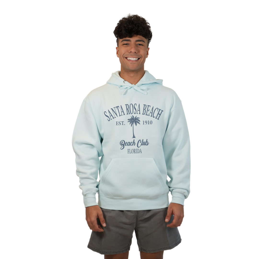 Santa Rosa Beach Pullover Hoodie Men with Big Front Palm Tree Beach Club Design Style 252