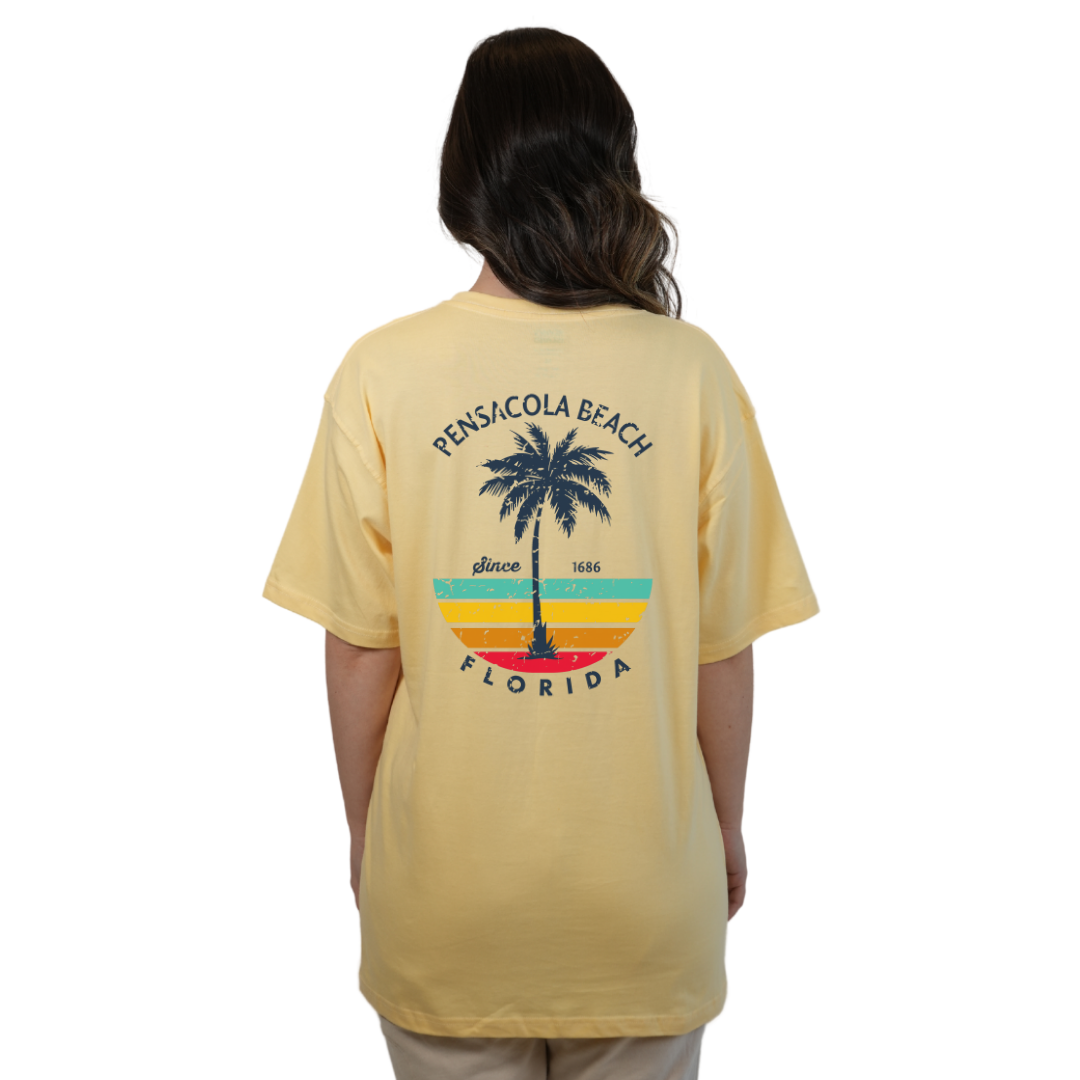 Pensacola Beach Palm Tree/ Stripes Combed/Cotton Women T-Shirt Style Cc1000