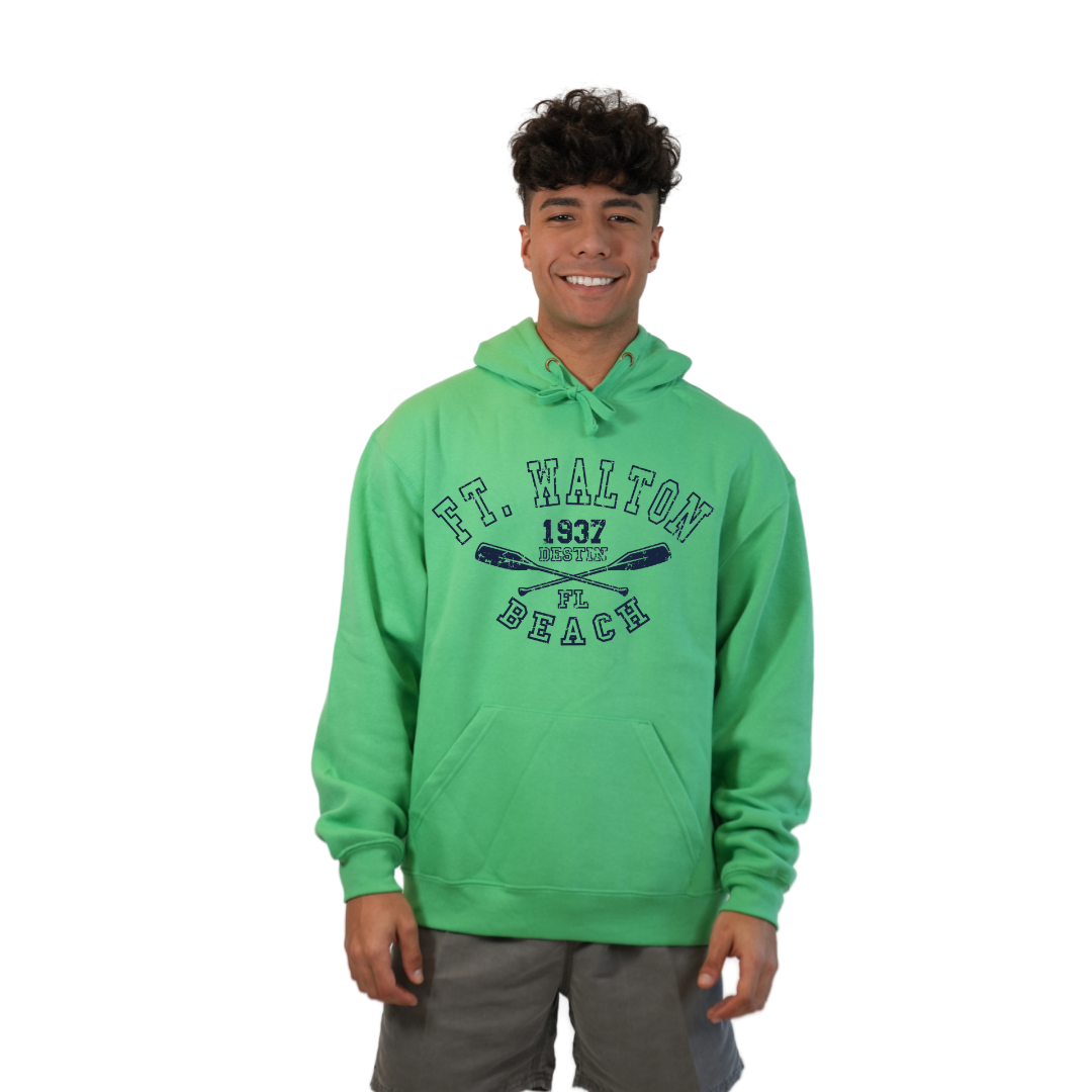 Ft. Walton Beach Pullover Hoodie Men with a Big Name Letters, two paddels 1937 Design Style 252