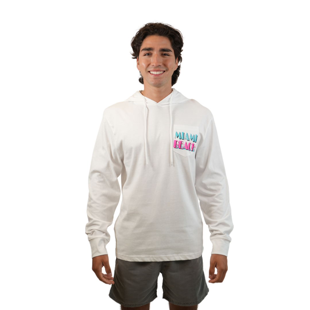 Miami Vice, Unisex White Lightweight Hoodie w/pocket Long Sleeve Style 530