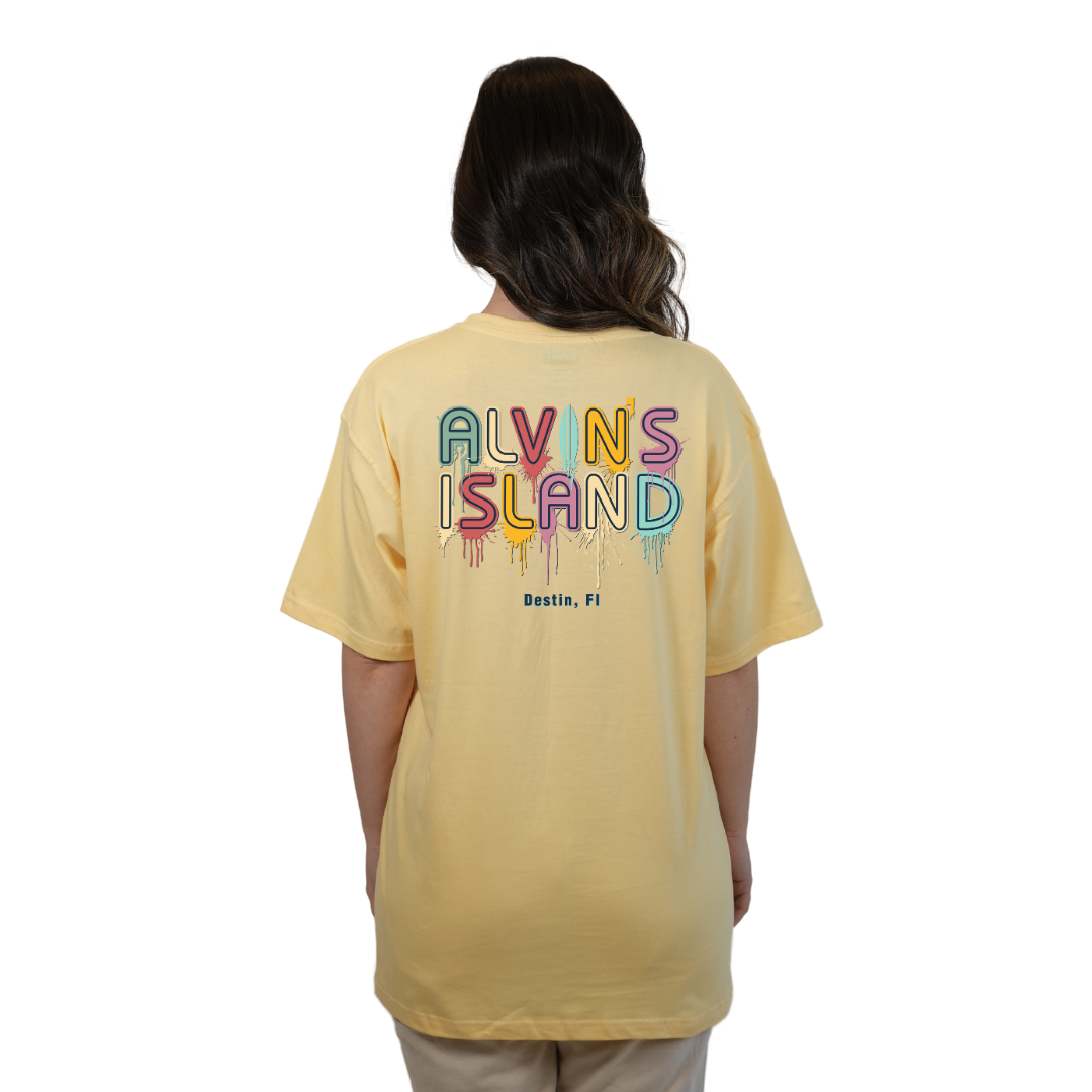 Destin Combed Cotton Women T-Shirt with a Alvin's island Drip Painting Design Style CC1000