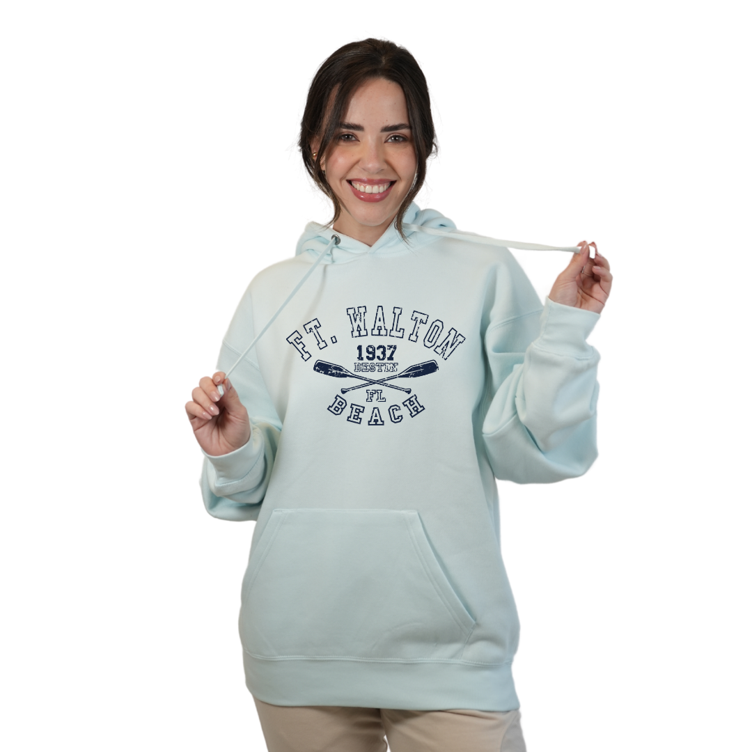 Ft. Walton Beach Pullover Hoodie Women with a Big Name Letters, two paddels 1937 Design Style 252