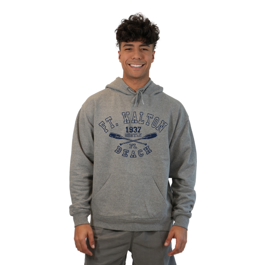 Ft. Walton Beach Pullover Hoodie Men with a Big Name Letters, two paddels 1937 Design Style 252