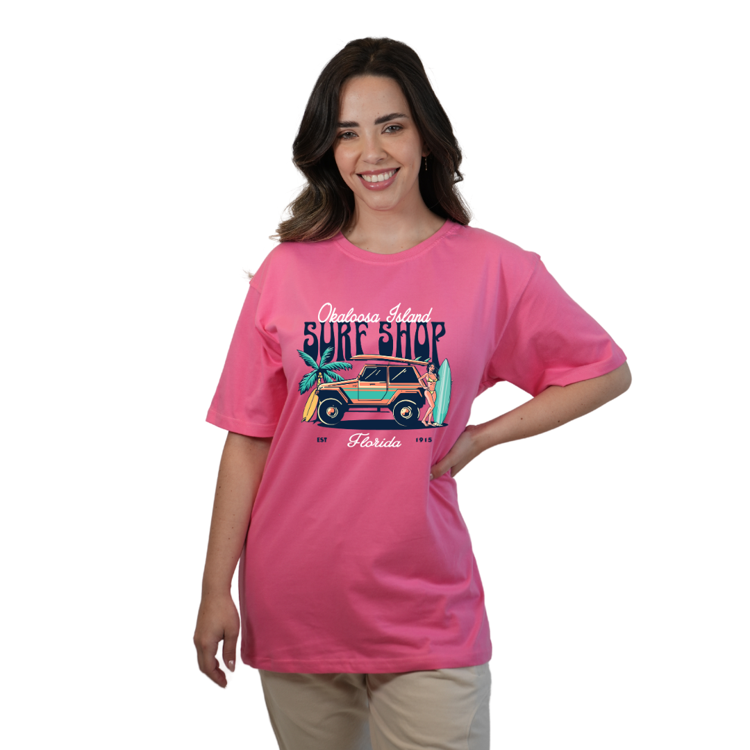 Okaloosa Island Combed Cotton T-Shirt Women with Surf Shop Front Design Style CC1000