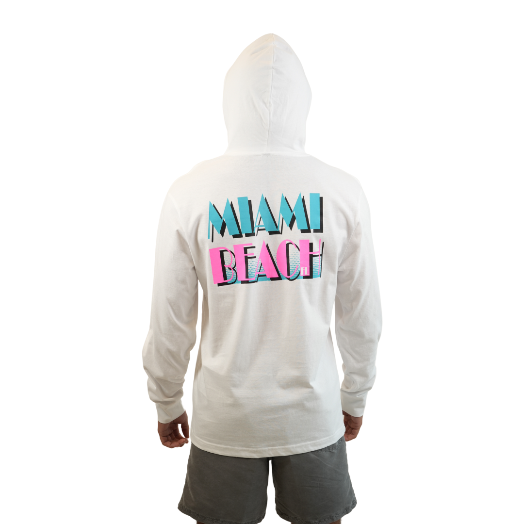 Miami Vice, Unisex White Lightweight Hoodie w/pocket Long Sleeve Style 530