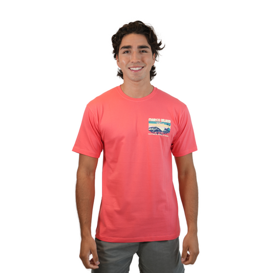 Marco Island Happiness Comes In Waves Combed/Cotton Unisex Diva Coral T-Shirt Style Cc1000