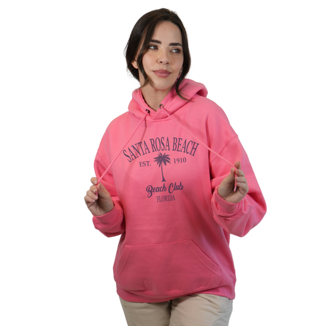 Santa Rosa Beach Pullover Hoodie Women with Big Front Palm Tree Beach Club Design Style 252
