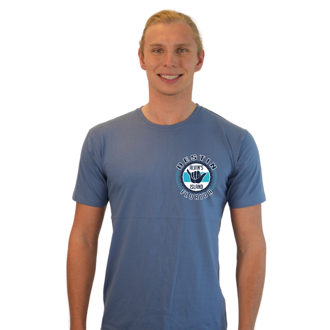 Destin Combed Cotton Men T-Shirt with a Alvin's island Hang Loose Design Style CC1000 T-SHIRT alvinsisland.com Denim S
