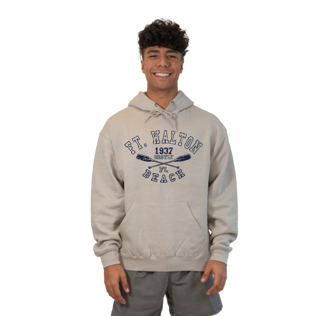 Ft. Walton Beach Pullover Hoodie Men with a Big Name Letters, two paddels 1937 Design Style 252