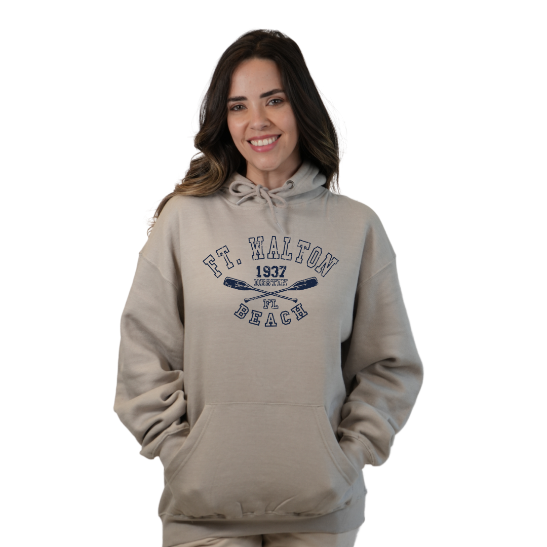 Ft. Walton Beach Pullover Hoodie Women with a Big Name Letters, two paddels 1937 Design Style 252