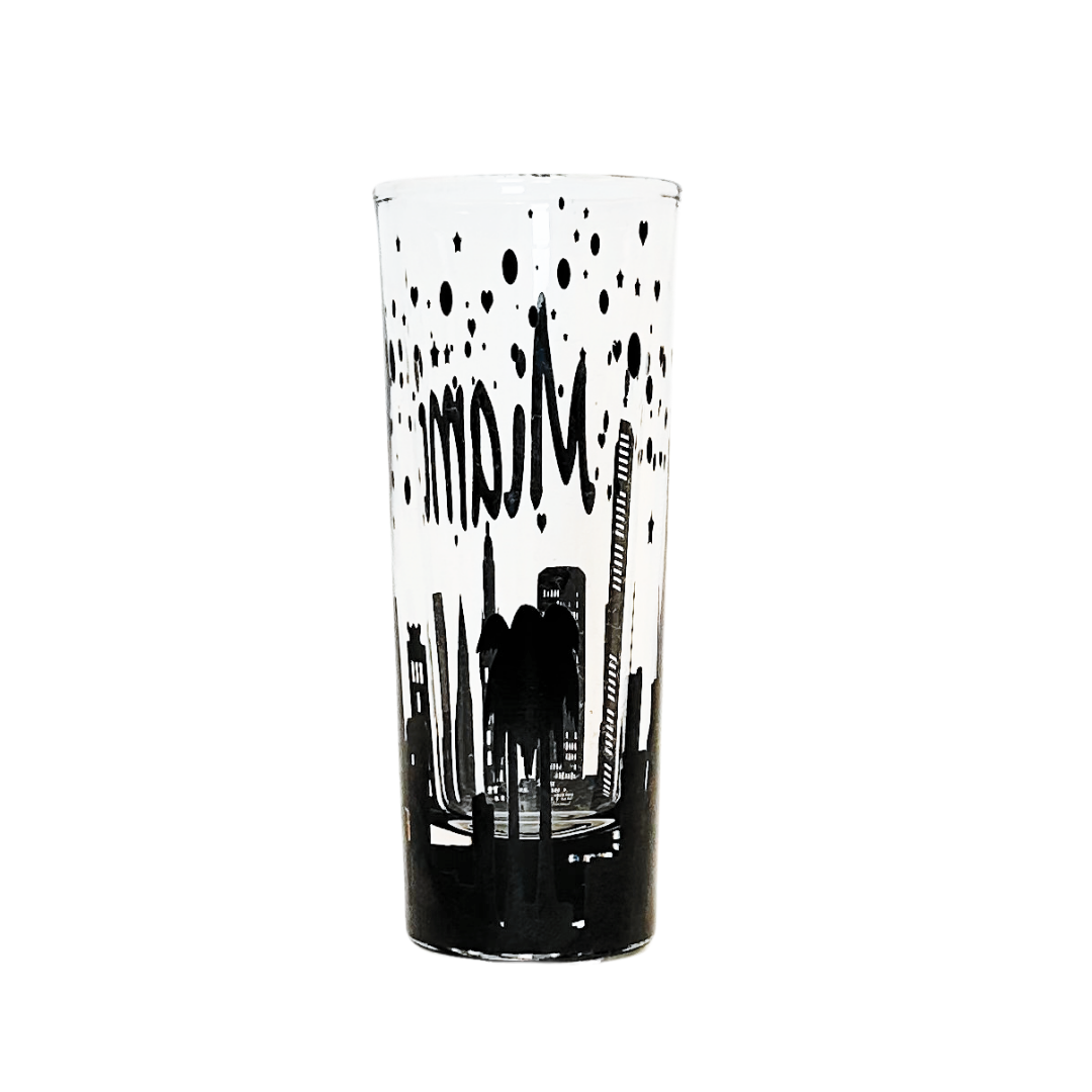 Miami Skyline Black Glass Trans Tube 4"High 1.5 Diameter souvenirs alvinsisland.com