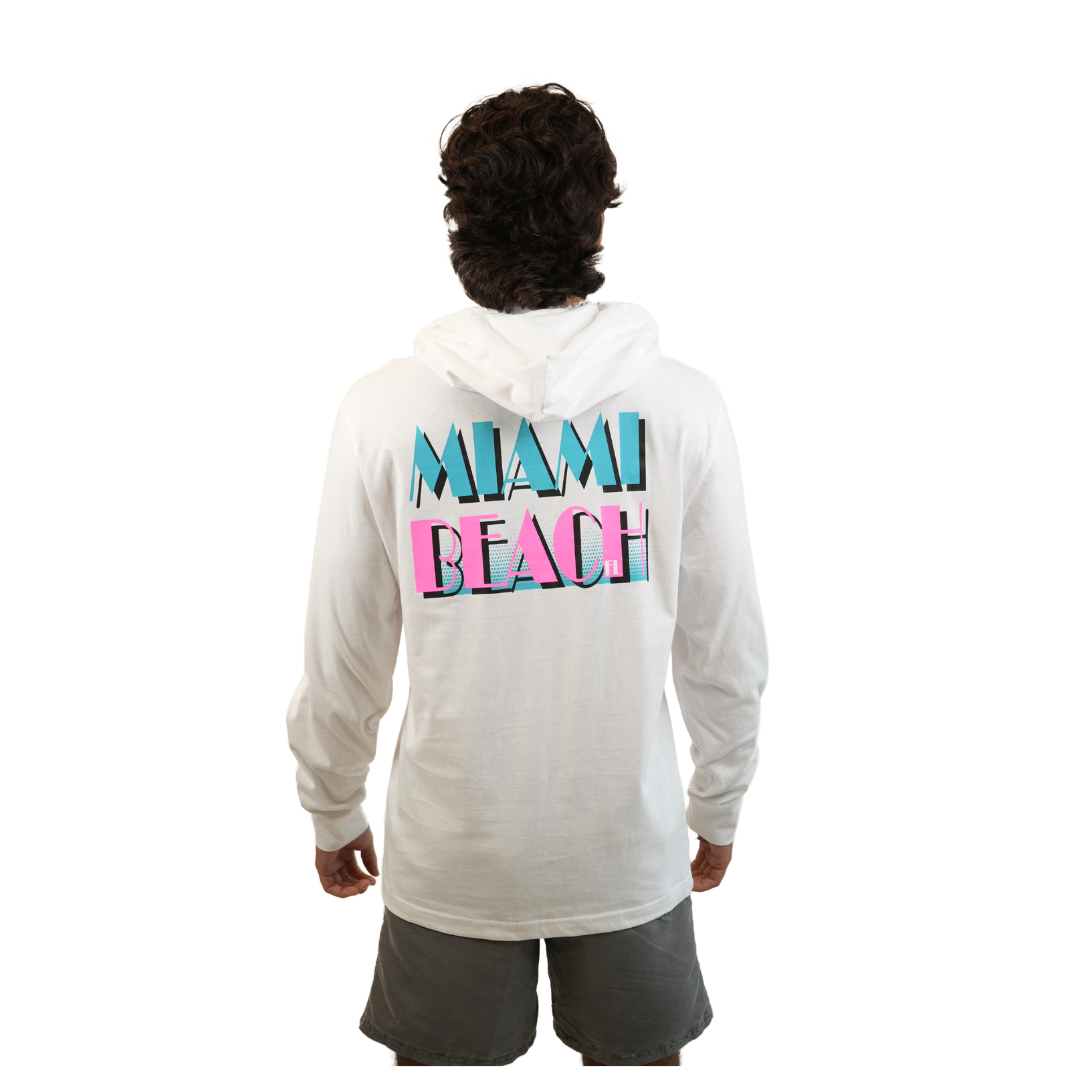 Miami Vice, Unisex White Lightweight Hoodie w/pocket Long Sleeve Style 530