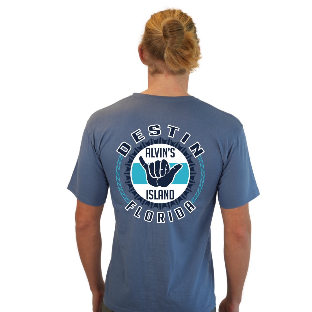 Destin Combed Cotton Men T-Shirt with a Alvin's island Hang Loose Design Style CC1000 T-SHIRT alvinsisland.com