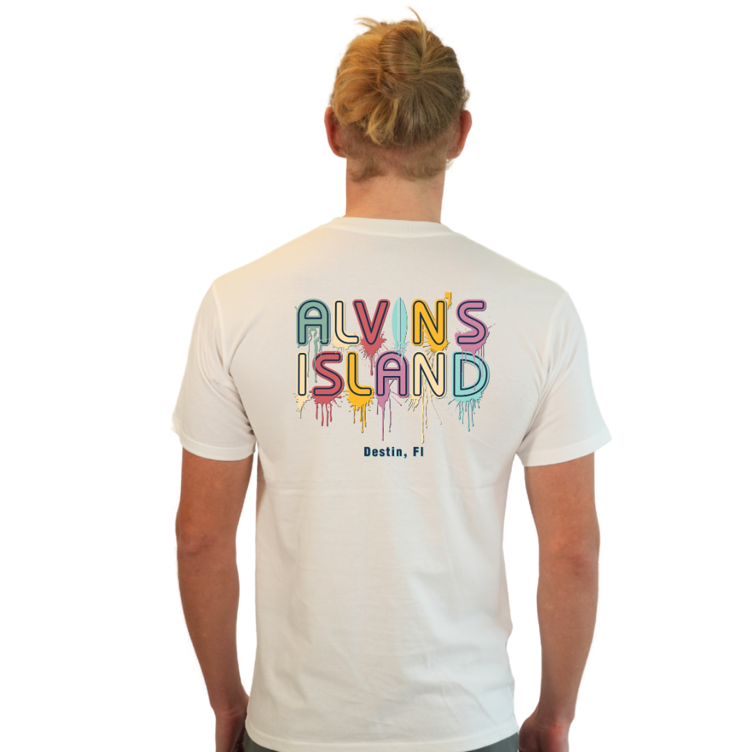 Destin Combed Cotton Men T-Shirt with a Alvin's island Drip Painting Design Style CC1000