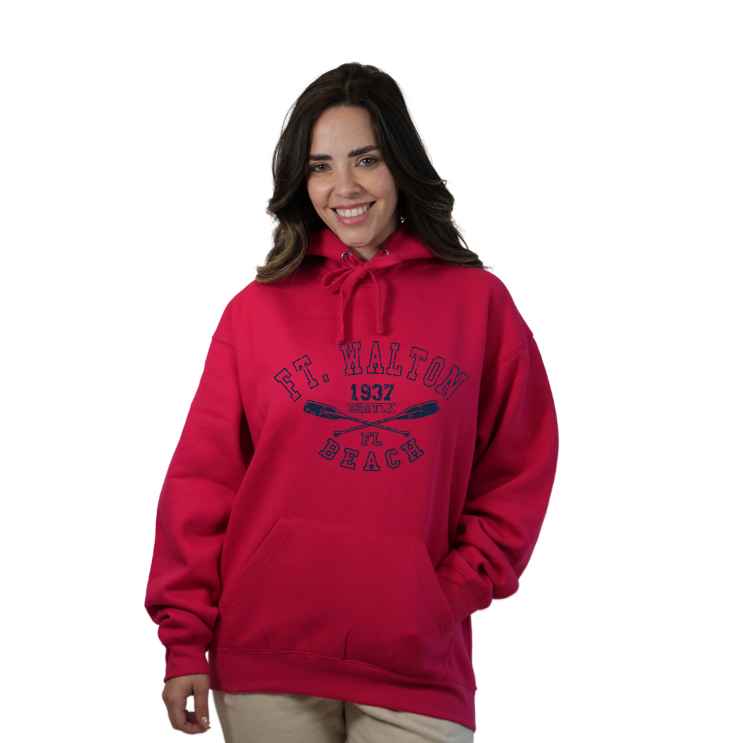 Ft. Walton Beach Pullover Hoodie Women with a Big Name Letters, two paddels 1937 Design Style 252