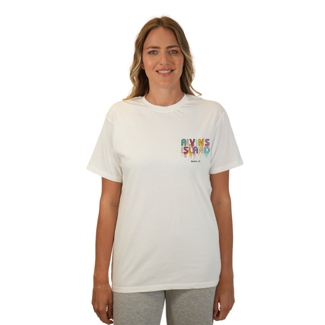 Destin Combed Cotton Women T-Shirt with a Alvin's island Drip Painting Design Style CC1000 T-SHIRT alvinsisland.com White S