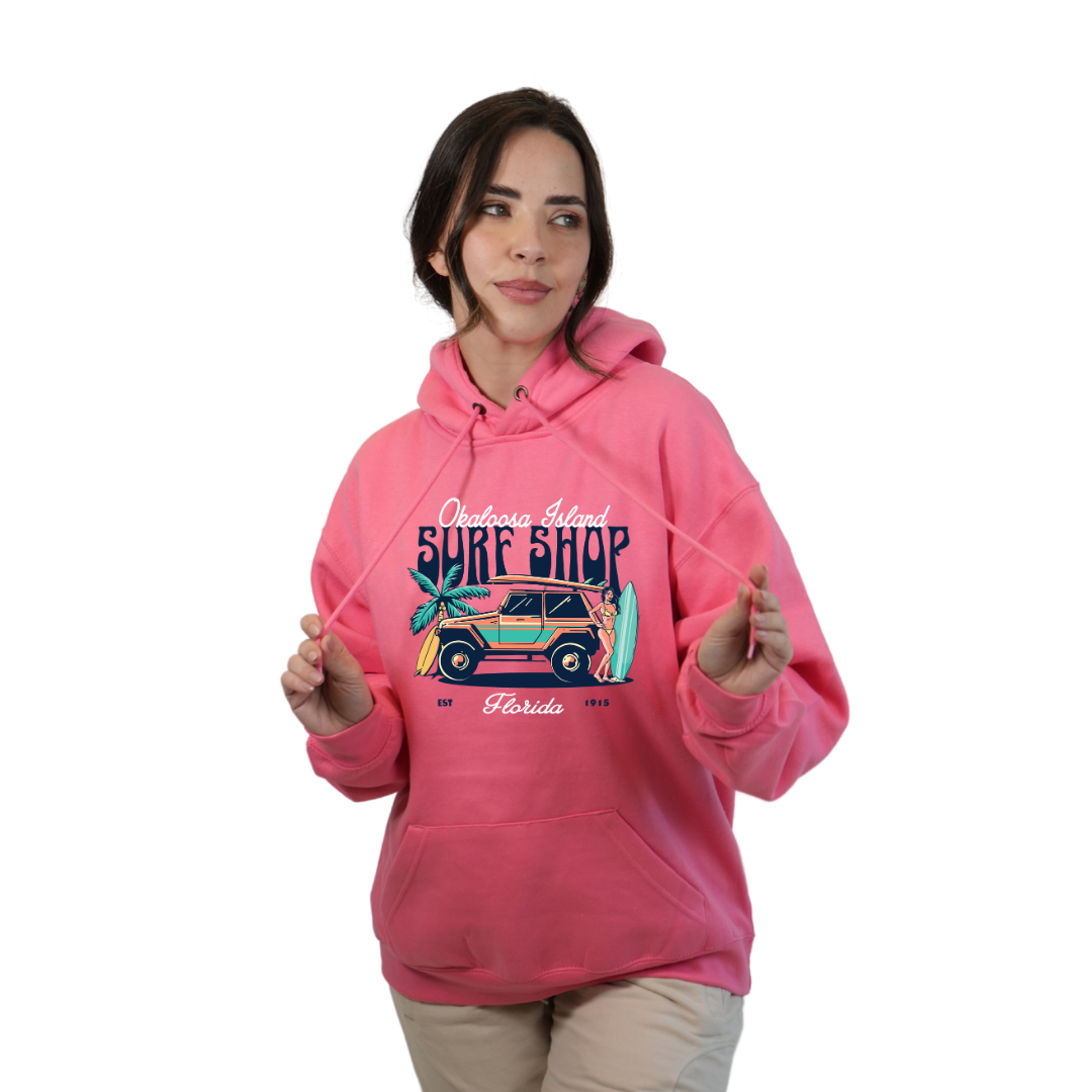 Okaloosa Island Hoodie Women with Surf Shop Front Design Style 252