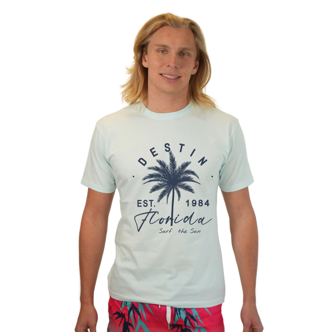 Destin Florida Combed Cotton Men T-Shirt with a Front Palm Tree Est. 1984 Design Style CC1000