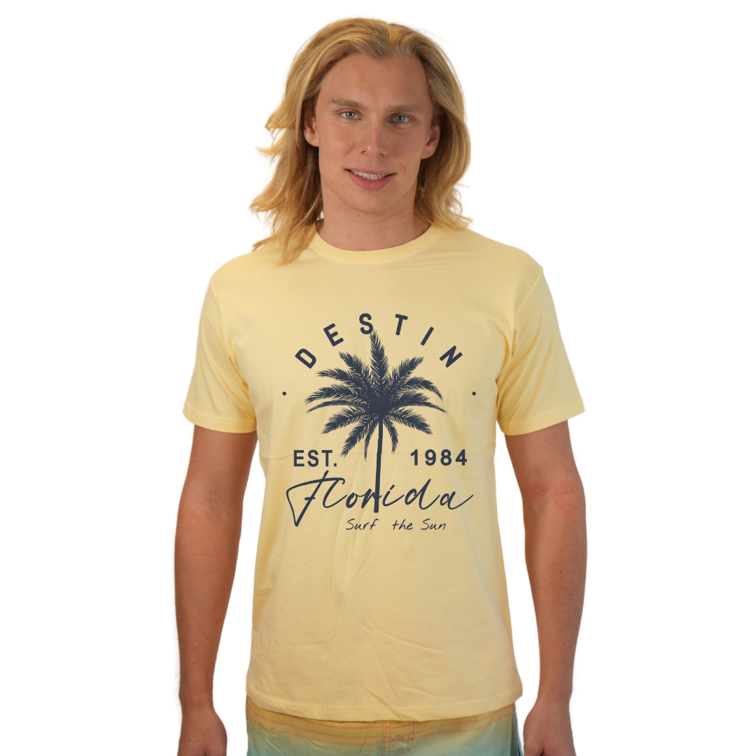 Destin Florida Combed Cotton Men T-Shirt with a Front Palm Tree Est. 1984 Design Style CC1000