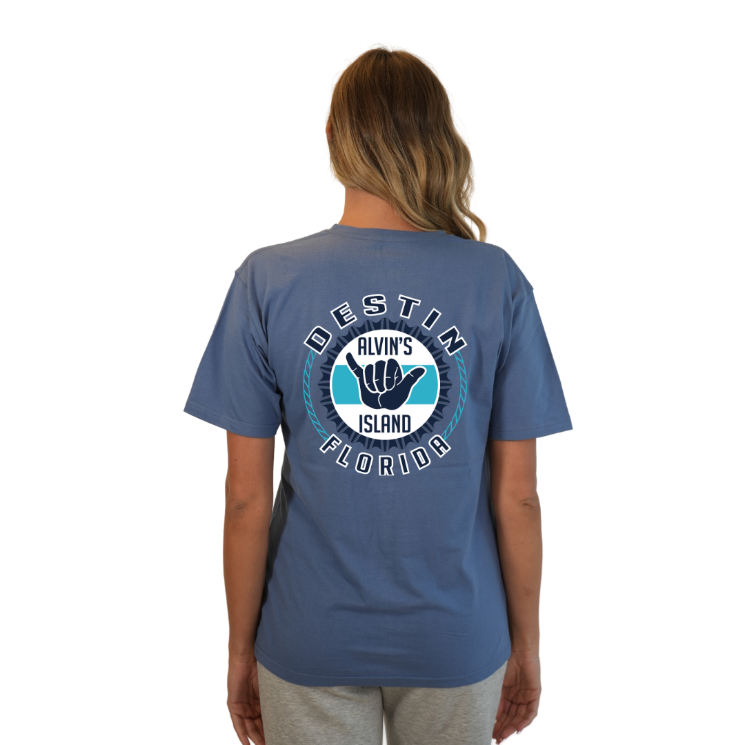 Destin Combed Cotton Women T-Shirt with a Alvin's island Hang Loose Design Style CC1000