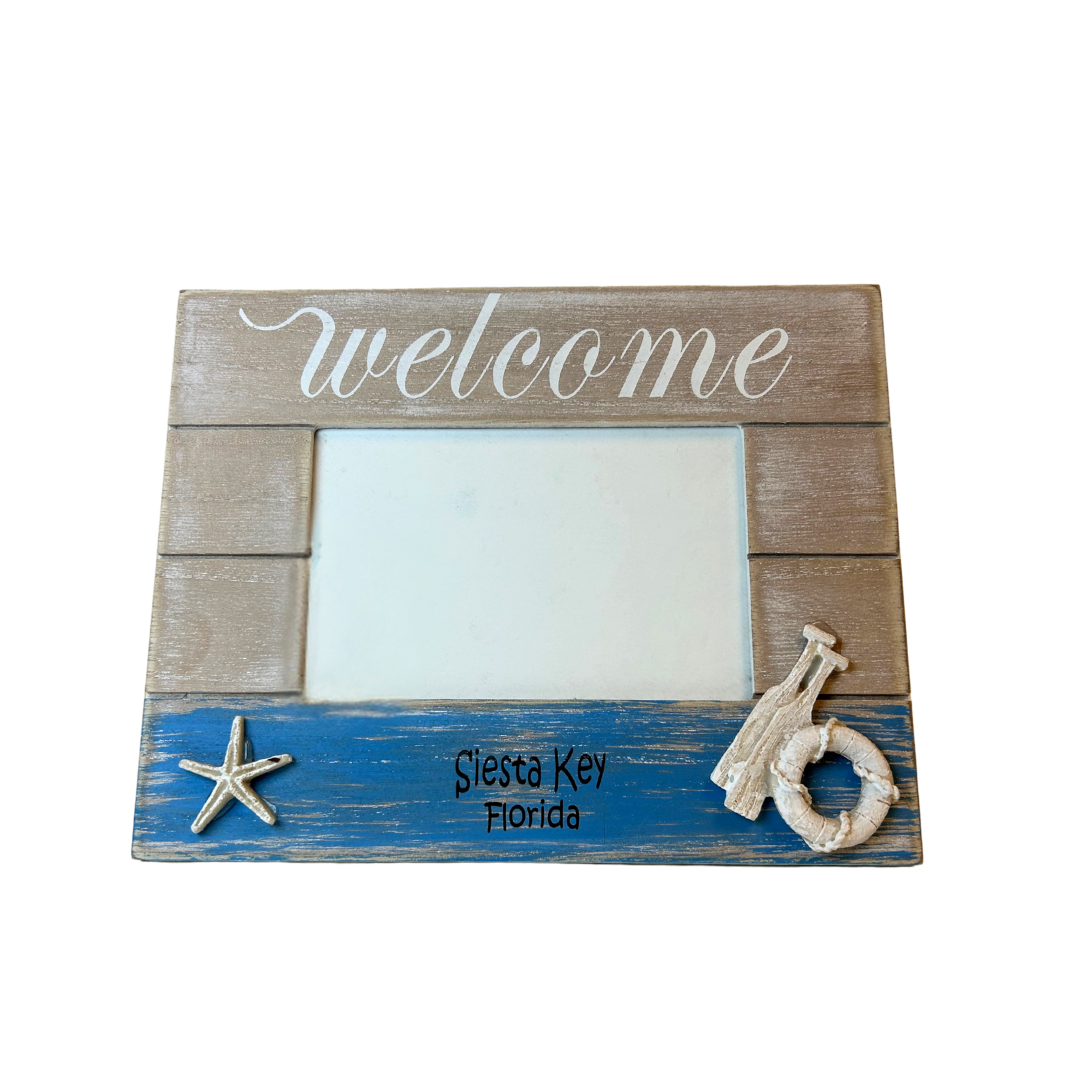 Siesta Key Frame Wood W/ Satrfish and Paddle Color Beige / Blue 5.5"3.5"