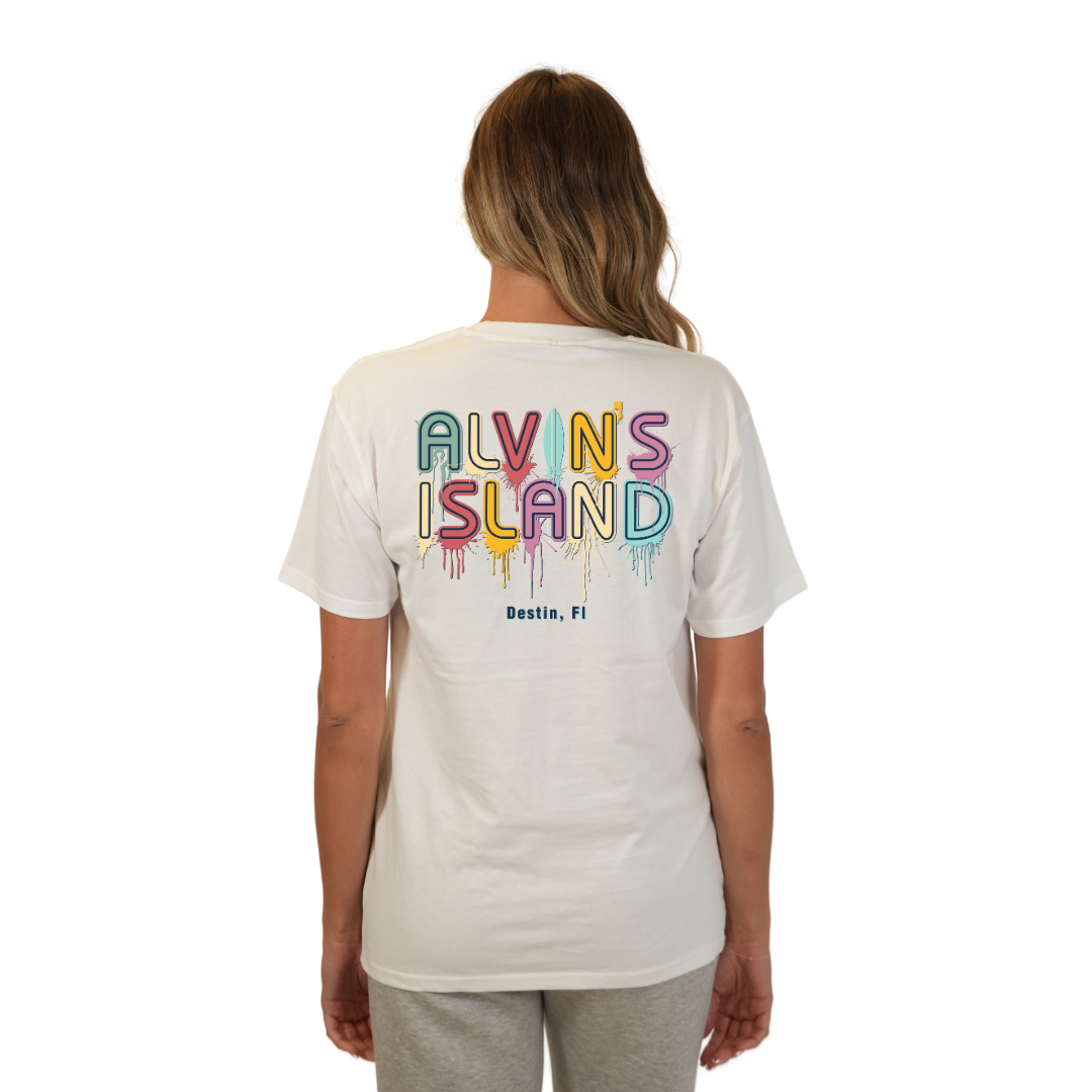 Destin Combed Cotton Women T-Shirt with a Alvin's island Drip Painting Design Style CC1000