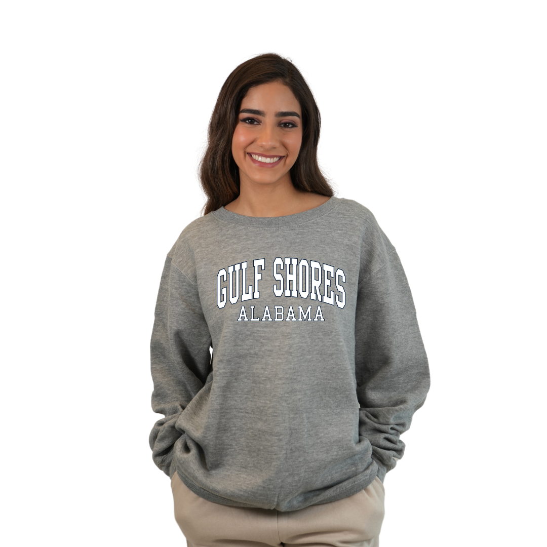 Gulf Shores Alabama Fleece Crewneck Sweatshirt Women with Big Front Letters Design Style 067