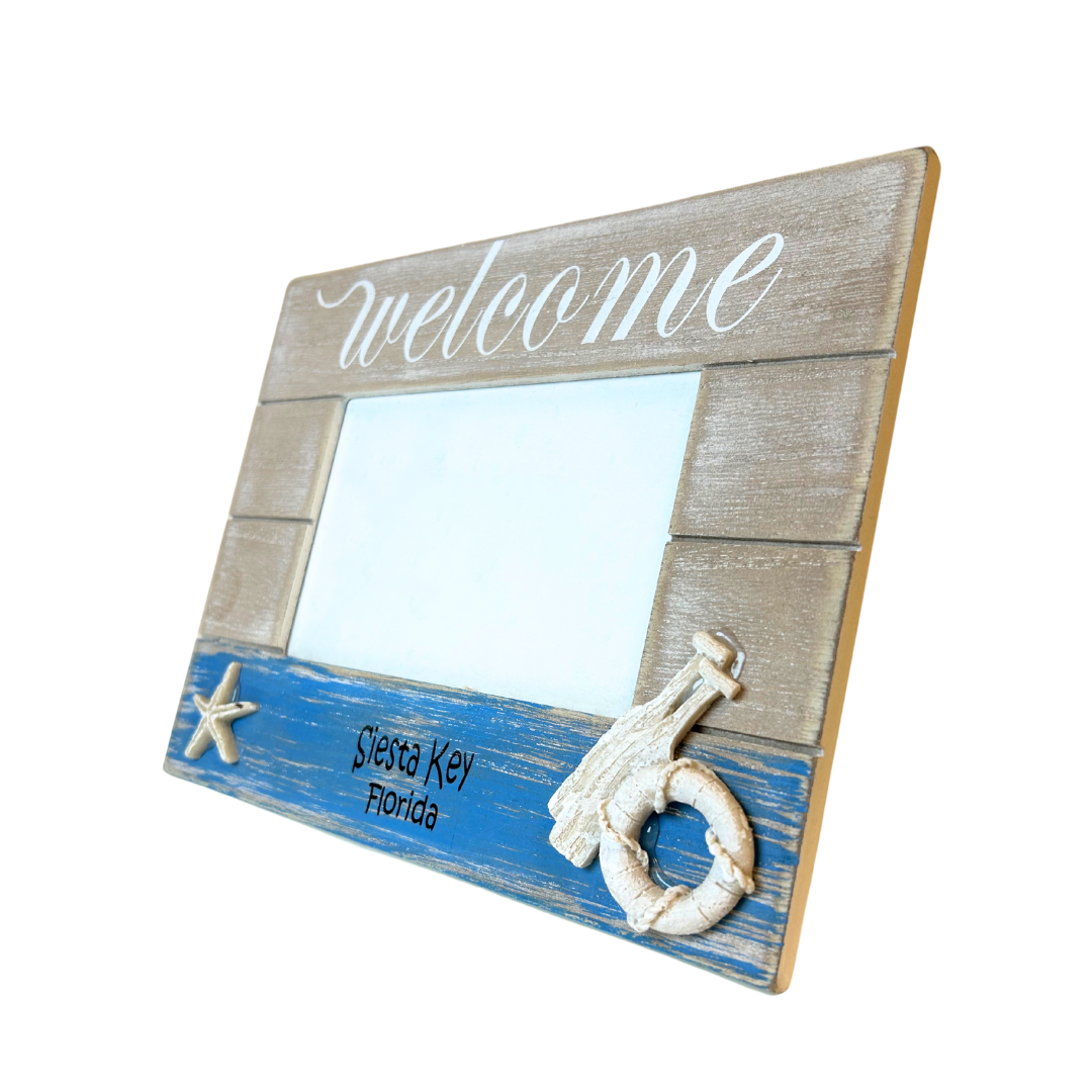 Siesta Key Frame Wood W/ Satrfish and Paddle Color Beige / Blue 5.5"3.5"