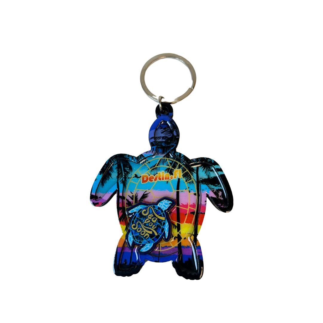 Destin Turtle Two Layer Wood Keychain souvenirs alvinsisland.com