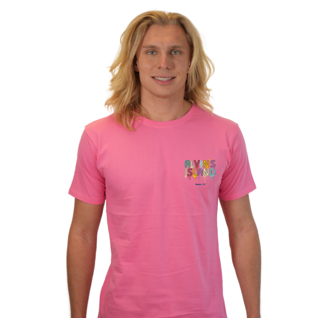 Destin Combed Cotton Men T-Shirt with a Alvin's island Drip Painting Design Style CC1000
