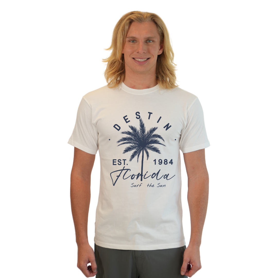 Destin Florida Combed Cotton Men T-Shirt with a Front Palm Tree Est. 1984 Design Style CC1000