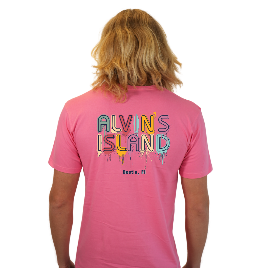 Destin Combed Cotton Men T-Shirt with a Alvin's island Drip Painting Design Style CC1000